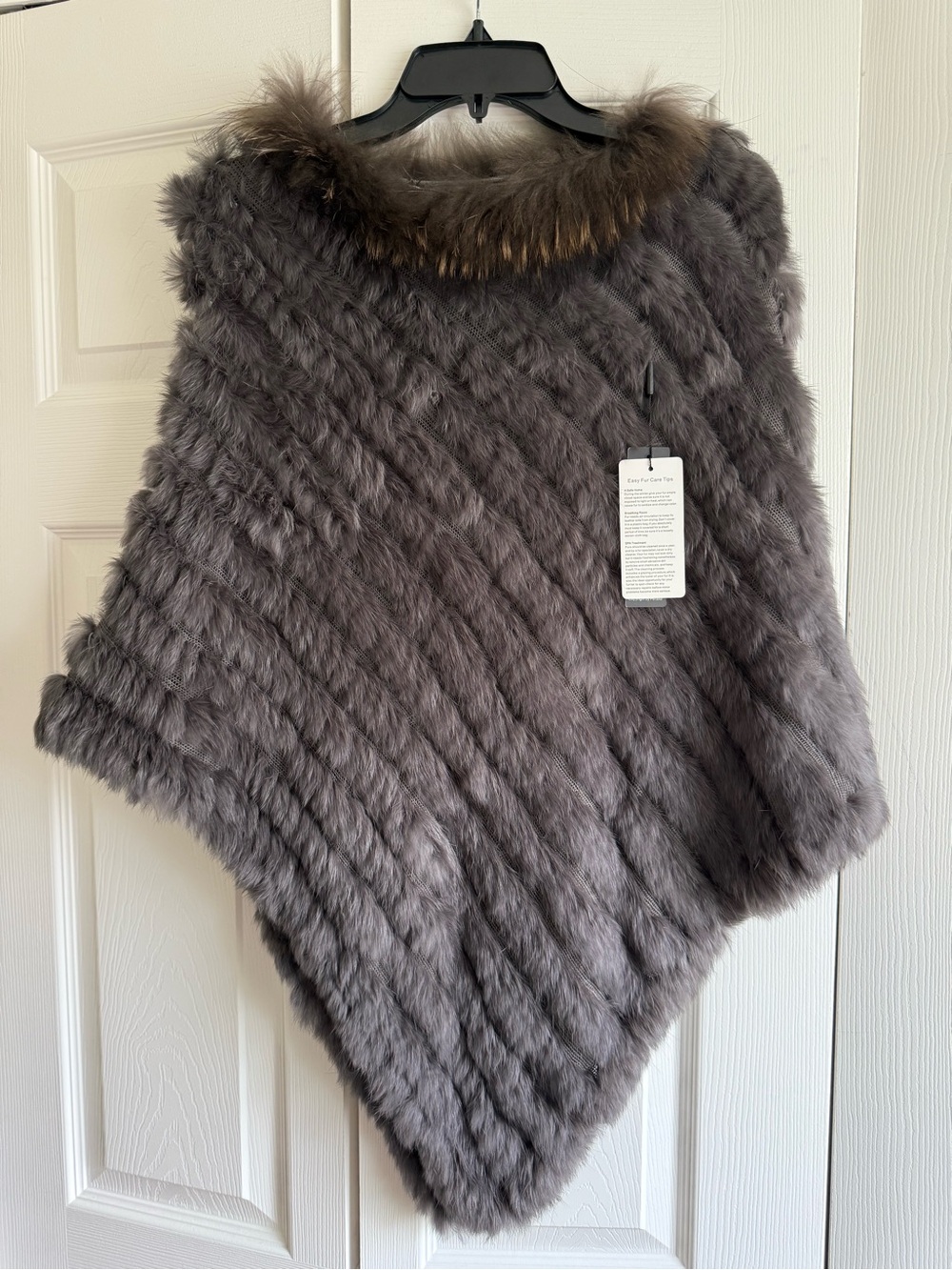 Ferand Genuine Rabbit & Fox Fur Knit Poncho Cape